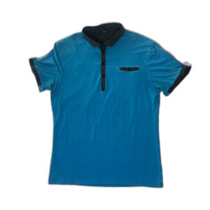 Men's Lululemon Retro Blue Black Polo Double Button Cotton Large Skater Preppy